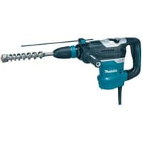 Makita HR4013C2 SDS Max Rotary Hammer, teal and black, with side handle and spiral drill bit attached.
