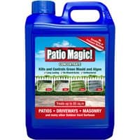Blue 2.5L Patio Magic Concentrated Patio Cleaner bottle with red and white label, handle on top.