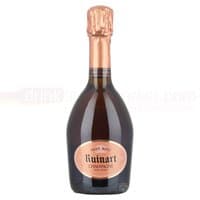 R de Ruinart Rose Champagne 375ml bottle with pink foil, dark glass, and elegant label.