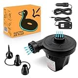 Black Roe Tenpo electric air pump with three nozzles, AC/DC adapters, and duck-themed packaging.
