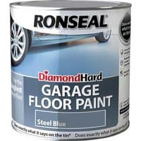 Ronseal Diamond Hard Garage Floor Paint can, steel blue color, car image on label, promises durability.