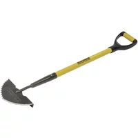 Roughneck Sharp Edge Lawn Edging Iron with yellow handle, black grip, and serrated steel blade.
