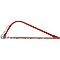 Red Spear & Jackson 21” bow saw with a curved frame and serrated blade, featuring a tension adjuster.