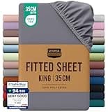 Grey king-size fitted sheet by Utopia Bedding, deep pocket, soft brushed microfibre, OEKO-TEX certified.