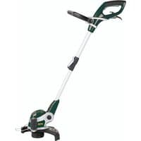 Green and white Webb electric line trimmer with 290mm cutting width and ergonomic handle.