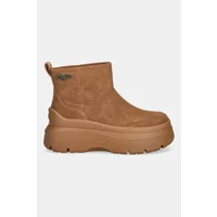 Brown Buffalo Olympia women's pull-on boots with thick platform sole and ankle-high design.