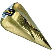 Gold Wood Grenade Splitting Wedge with textured surface and sharp, pointed tip for efficient wood splitting.