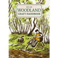"Woodland Craft Handbook by GMC Books, cover with illustration of person crafting in a forest setting"