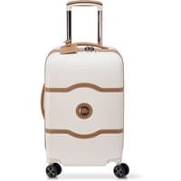 Angora Delsey cabin trolley suitcase with 4 double wheels, brown accents, and telescopic handle, 55x35x25 cm.