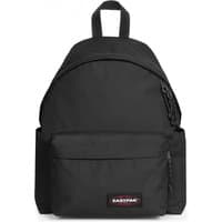 Black Eastpak backpack with front pocket, top handle, and adjustable straps, featuring a logo patch on the front.