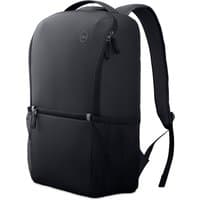Black Dell backpack with sleek design, dual zippers, front pocket, and padded shoulder straps, fits 16-inch laptops.