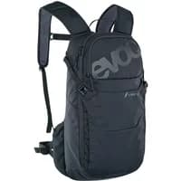 Black Evoc E-Ride Performance 12L backpack with padded straps, front zip pocket, and bold logo design.