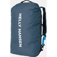 Blue Helly Hansen Canyon Duffel Pack 50L with white logo, padded straps, and top handle.