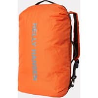 Orange Helly Hansen Canyon Duffel Pack 65L with black straps and bold logo on the side.