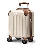 Beige LUGG 15" cabin bag with brown accents, ABS hard shell, double spinner wheels, telescopic handle, compact design.