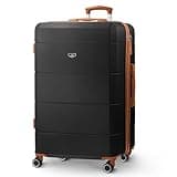 Black LUGG 28-inch hard shell suitcase with brown accents, four wheels, TSA lock, and telescopic handle.