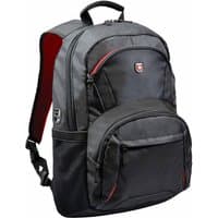 Black Port Designs Houston 15.6" backpack with red accents, multiple compartments, and padded shoulder straps.