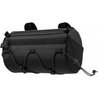 Black Topeak Tubular Barbag with cylindrical shape, adjustable straps, and bungee cords for secure attachment.