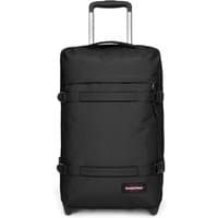 Black Eastpak Transiter S suitcase with telescopic handle, two wheels, and front zip pocket, measuring 51x32.5x23 cm.