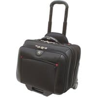 Black Wenger/SwissGear Potomac 17" trolley case with telescopic handle, front pocket, and smooth wheels.