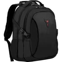 Black Wenger/SwissGear Sidebar 16'' backpack with padded straps, multiple compartments, and red logo accent.