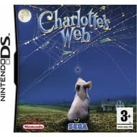 Nintendo DS game "Charlotte's Web" cover featuring a pig looking at a spider web against a night sky.