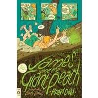 "James and the Giant Peach book with illustrated cover showing a boy and insects on a giant peach."