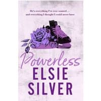 Purple book cover "Powerless" by Elsie Silver, featuring a purple rose and black sneakers.