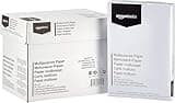 Amazon Basics white A4 copy paper, 80 GSM, pack of 5, 2500 sheets, in branded box with black and white design.