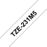 Brother TZE-231M5 label tape, black text on white background, diagonal layout, bold lettering.