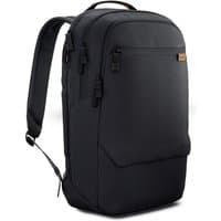 Black Dell Pro EcoLoop backpack with padded straps, front zip pocket, and top handle, fits 14-16 inch laptops.