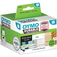 DYMO Durable White Self-adhesive printer label box with green accents and product details on the front.