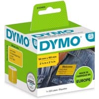 Dymo LW colored label roll, 54x101mm, 220 labels, green box with blue branding and yellow label illustration.