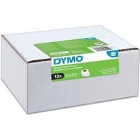 DYMO LW ValuePack box with green label, includes 12 rolls of standard white address labels, 28 x 89 mm each.