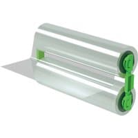 Glossy lamination roll with green end caps, designed for GBC Foton 30, featuring a clear, smooth surface.