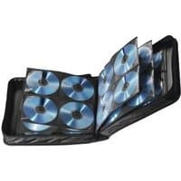 Black Hama CD DVD Blu-ray wallet with nylon exterior, holds multiple discs in transparent sleeves.