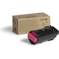 Black Xerox toner cartridge with magenta cap, next to brown branded box, for VersaLink C500/C505 printers.