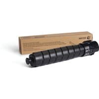 Black Xerox toner cartridge with cylindrical design, next to brown box labeled "VersaLink C8000" and product details.