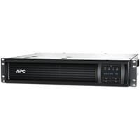 Black APC Smart-UPS with digital display, 4x C13 outlets, USB port, rack mountable design, 750VA capacity.