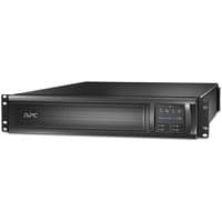 Black APC Smart-UPS X with digital display, 2U rackmount, 8 C13 and 1 C19 outlets, USB port, expandable runtime.