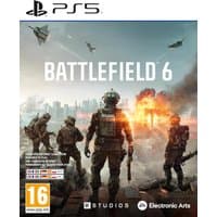 PS5 Battlefield 6 disc cover featuring soldiers, jets, and explosions with a futuristic battlefield backdrop.