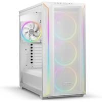 White be quiet! Shadow Base 800 FX Midi Tower with RGB fans, mesh front panel, and tempered glass side.