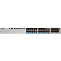 Grey Cisco C9300L-24P-4X-E network switch with 24 Ethernet ports and 4 uplink ports, rack-mountable design.