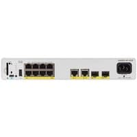 Grey Cisco Catalyst C9200CX switch with 8 Ethernet ports, 2 uplink ports, PoE capability, and power input on the right.