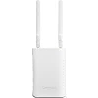 White DrayTek VigorAP 905 router with dual antennas, vertical design, and LED indicators on the front.
