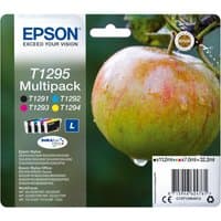 Epson T1295 Multipack 4-colours DURABrite Ultra Ink with apple image on packaging.