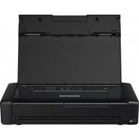 Compact black Epson WorkForce WF-110W inkjet printer with open paper tray, Wi-Fi connectivity, and 5760 x 1440 DPI resolution.