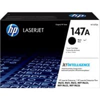 HP LaserJet 147A black toner cartridge box with blue and white branding and product details.