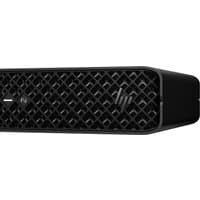 Black HP Z2 Mini PC with mesh front, compact design, Intel Core Ultra 9, 32GB RAM, 1TB SSD, NVIDIA RTX 2000.