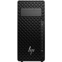 Black HP Z2 Tower workstation with textured front panel and HP logo, featuring multiple ports and sleek design.